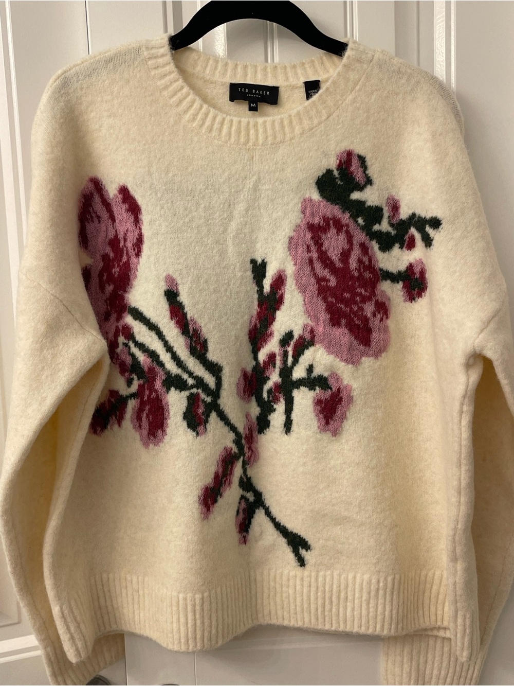 Ted Baker Cream Sweater with Pink Rose Intarsia